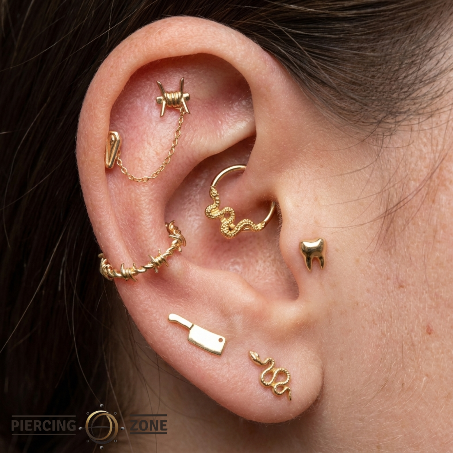 Snake Loop - 14K Gold Serpent Fixed Bead Ring