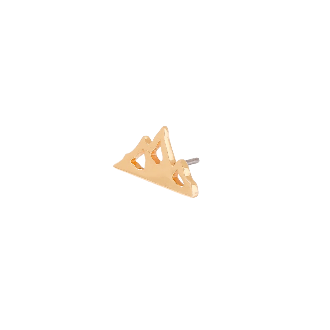 Solid gold threadless pin with peak silhouette