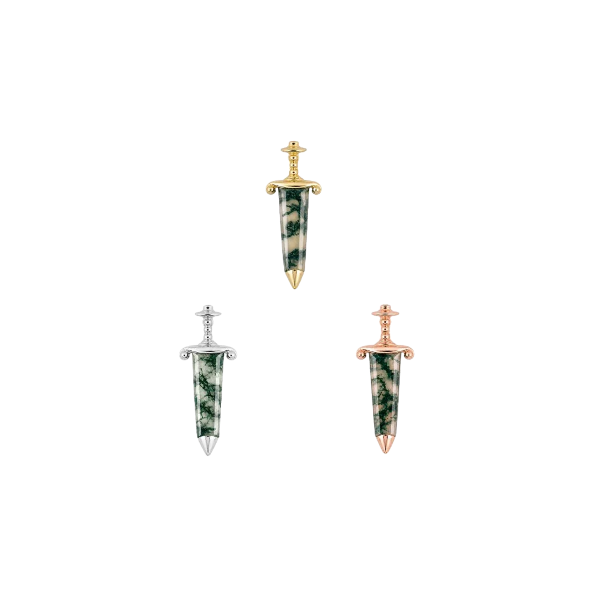 Spellbound Moss Agate – 14K Gold Threadless End - piercing-zone.com
