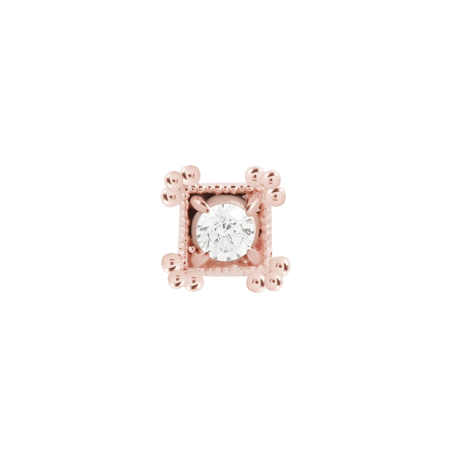 Low-profile gold end with granulated texture and diamond