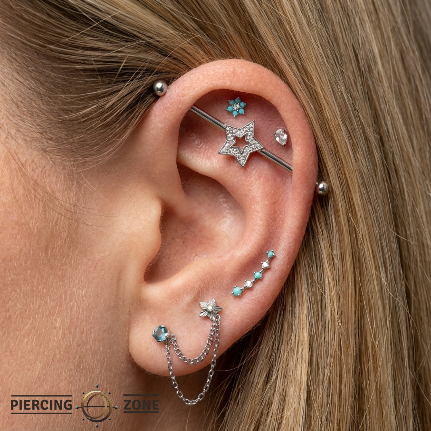 Stellar Frame - 14K Gold Star Straight Barbell