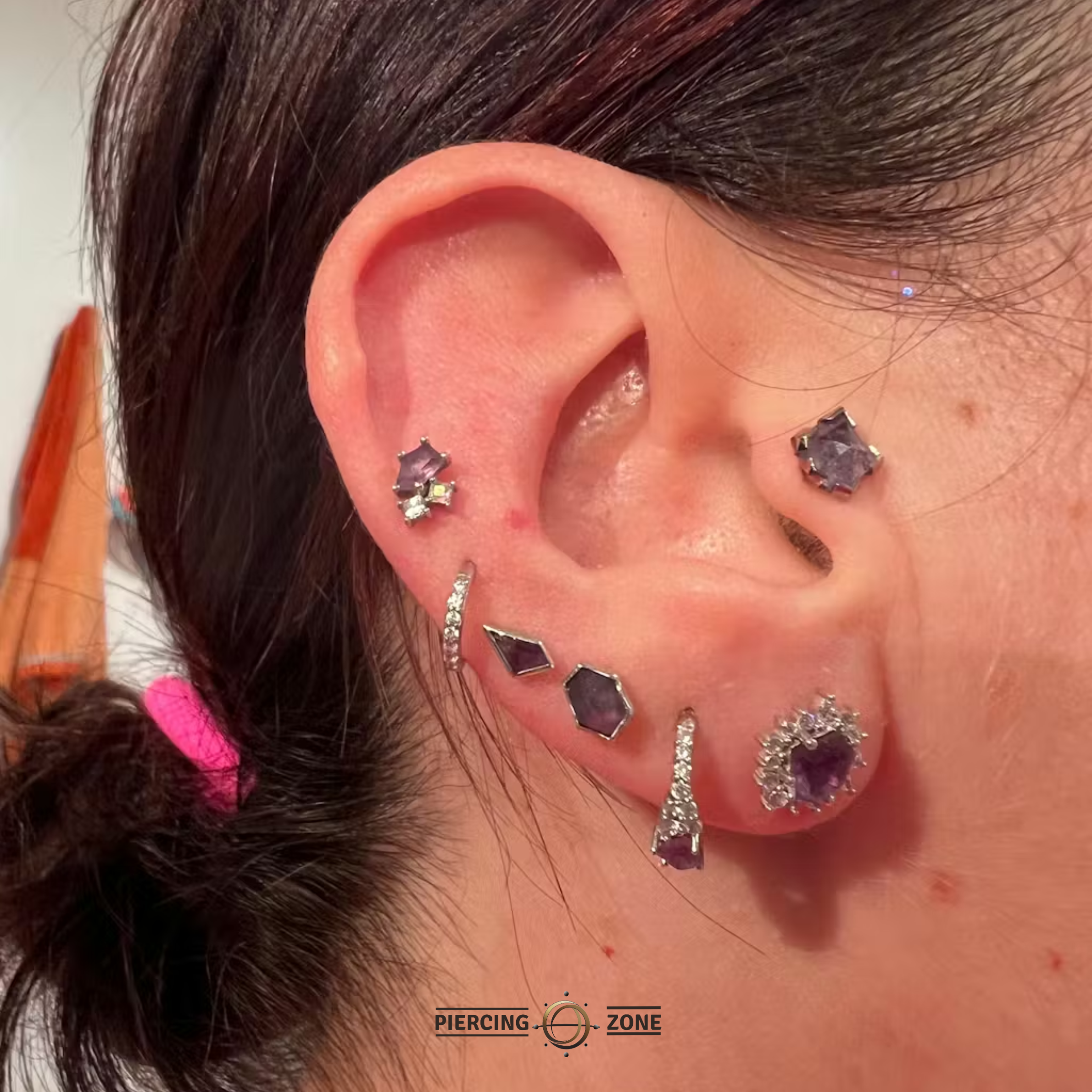 Lyra – Amethyst, Mercury Mist Topaz & CZ – 14K Gold Threadless End