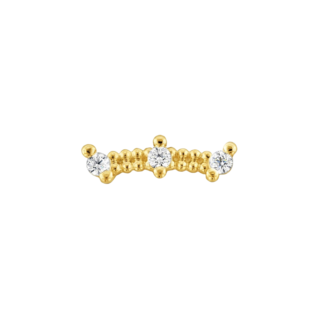 Three Gem Bar - 18K Gold Threadless/Threaded End - piercing - zone.com