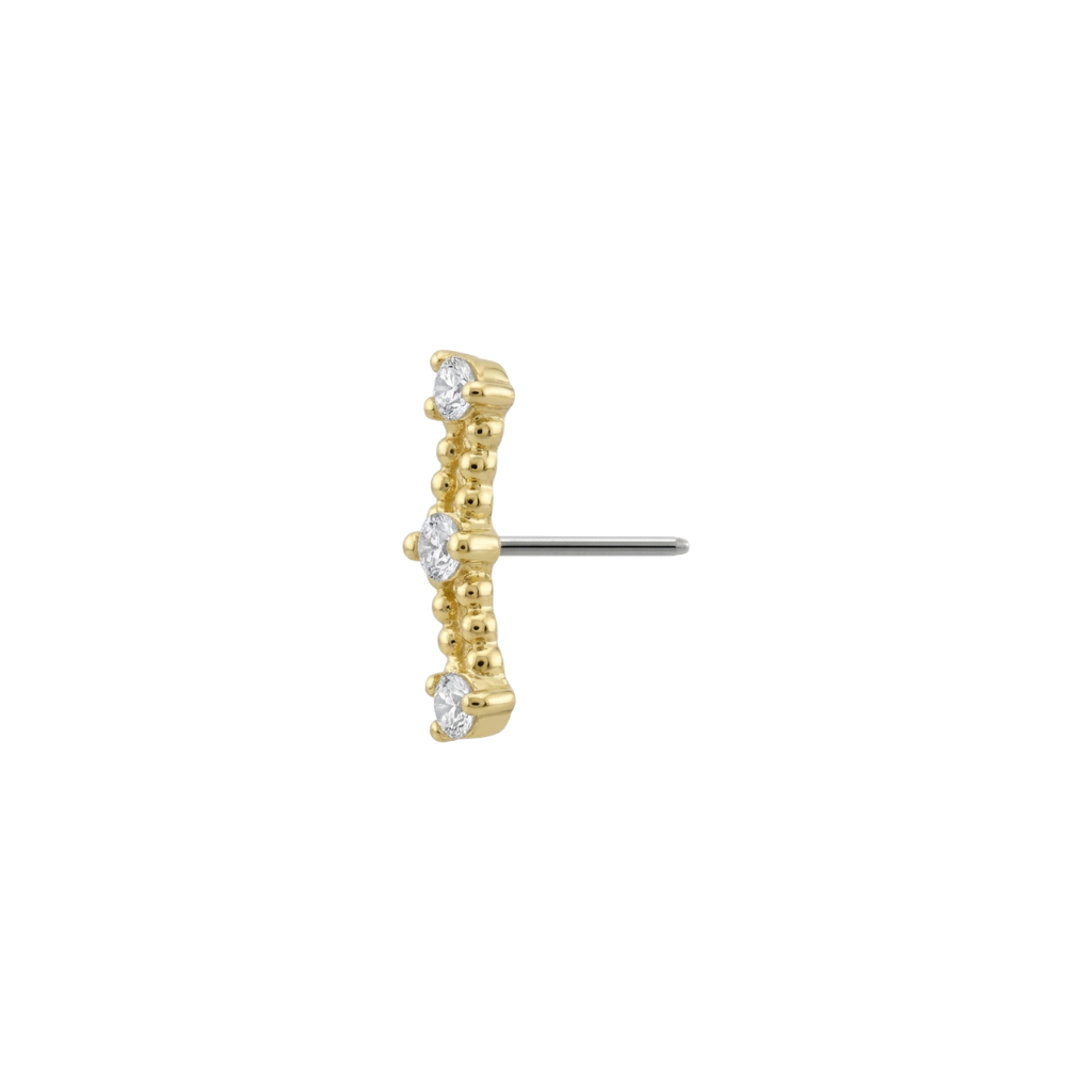 Three Gem Bar - 18K Gold Threadless/Threaded End - piercing - zone.com