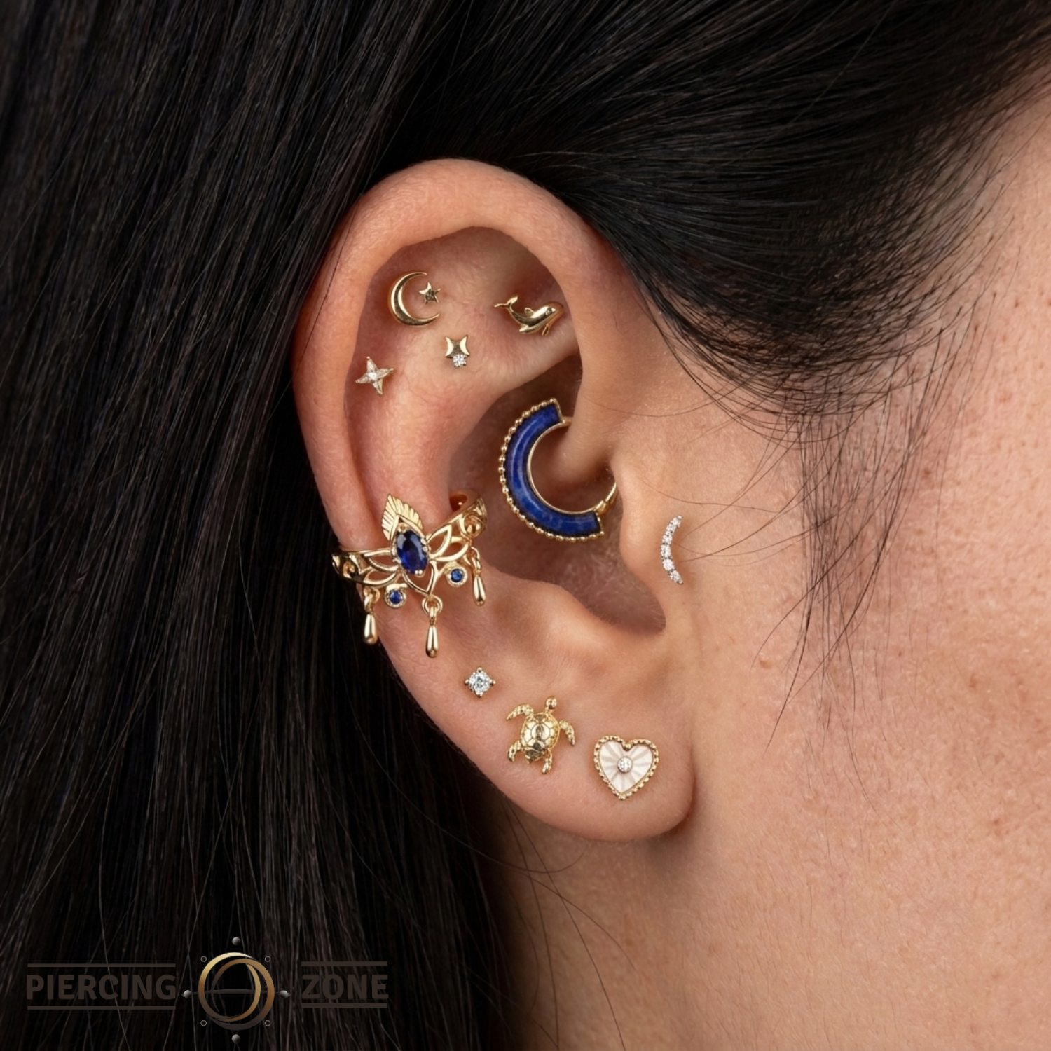 Trésor Cuff - 14K Gold Lab Blue Sapphire Ear Cuff