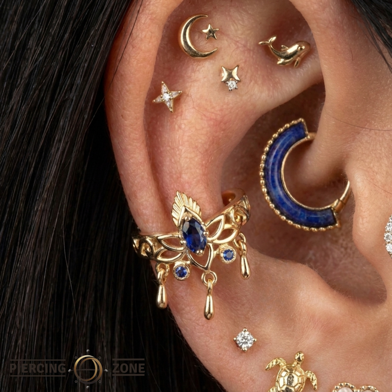 Trésor Cuff - 14K Gold Lab Blue Sapphire Ear Cuff