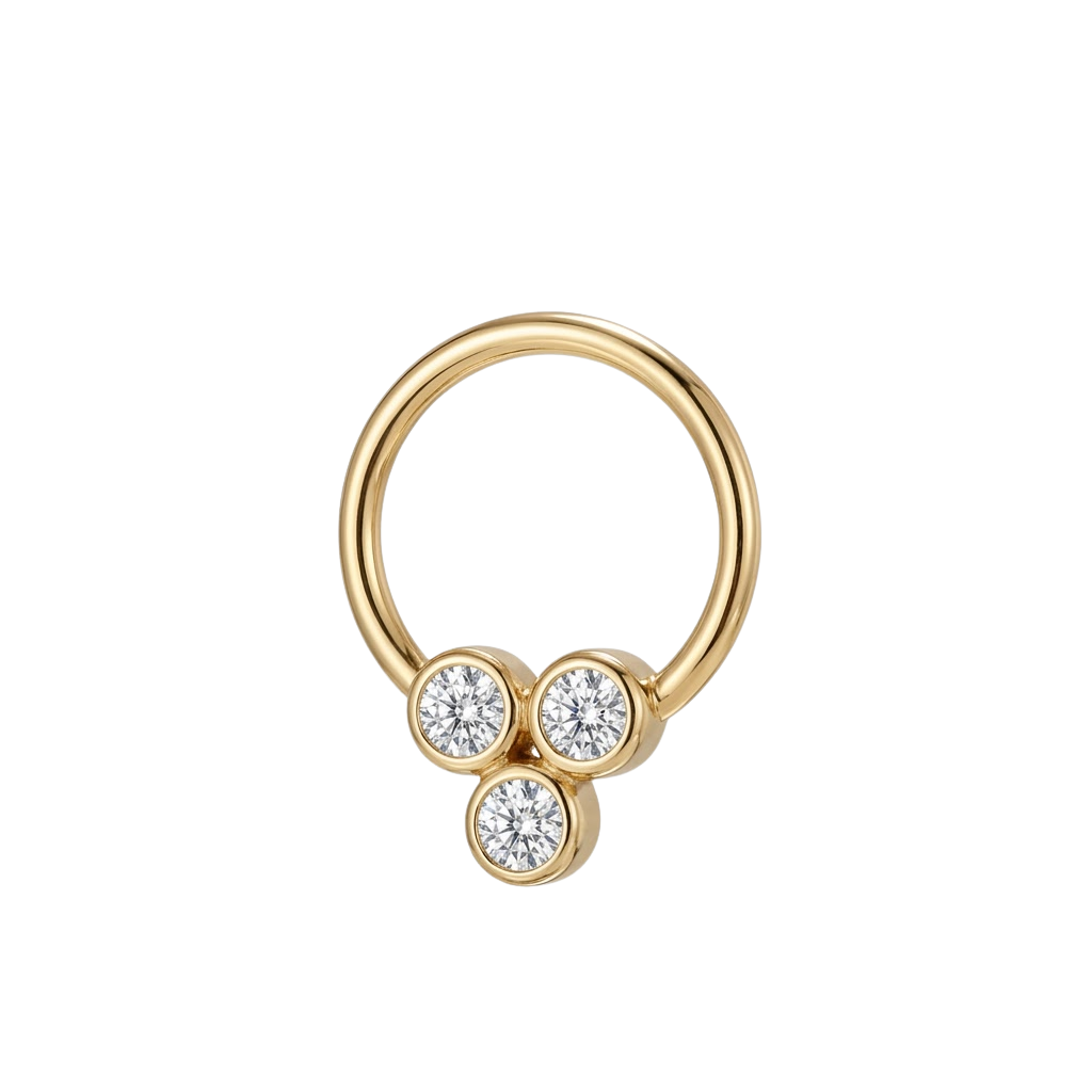 Tri Bezel - 14K Gold 3 Stone Fixed Bead Ring - piercing - zone.com