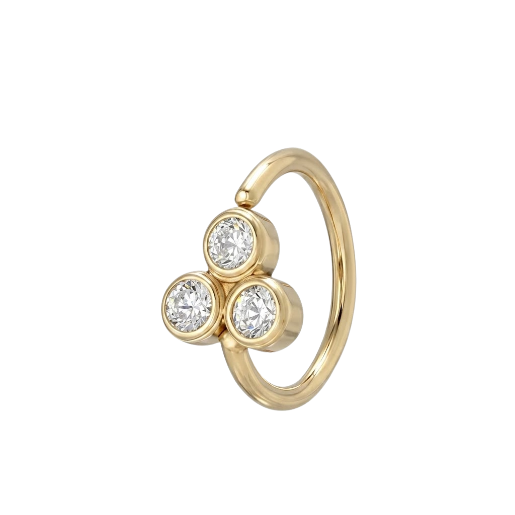 Tri Bezel - 14K Gold 3 Stone Fixed Bead Ring - piercing - zone.com
