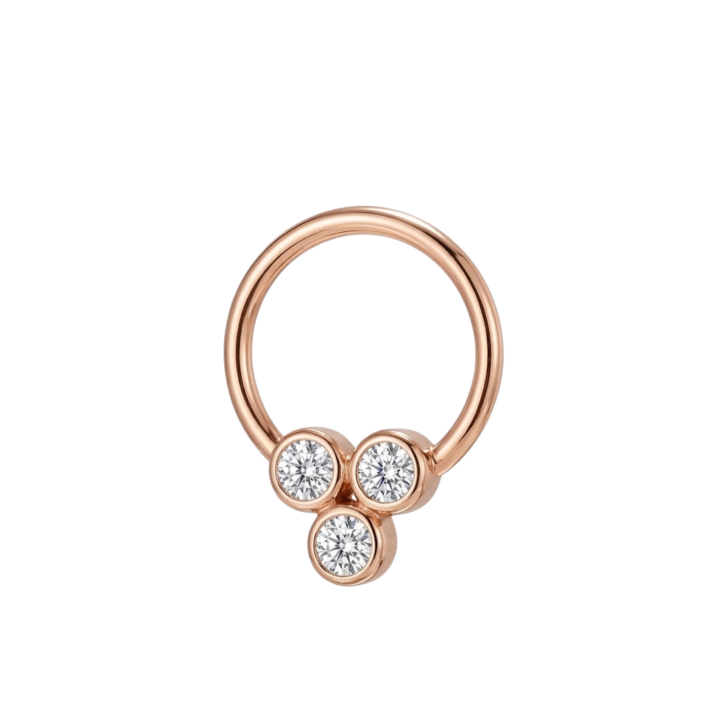Tri Bezel - 14K Gold 3 Stone Fixed Bead Ring - piercing - zone.com