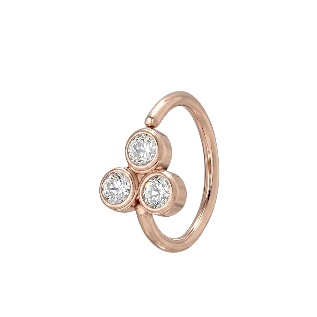 Tri Bezel - 14K Gold 3 Stone Fixed Bead Ring - piercing - zone.com
