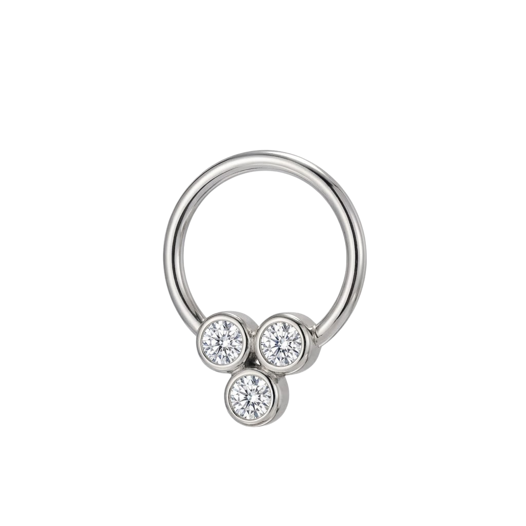 Tri Bezel - 14K Gold 3 Stone Fixed Bead Ring - piercing - zone.com