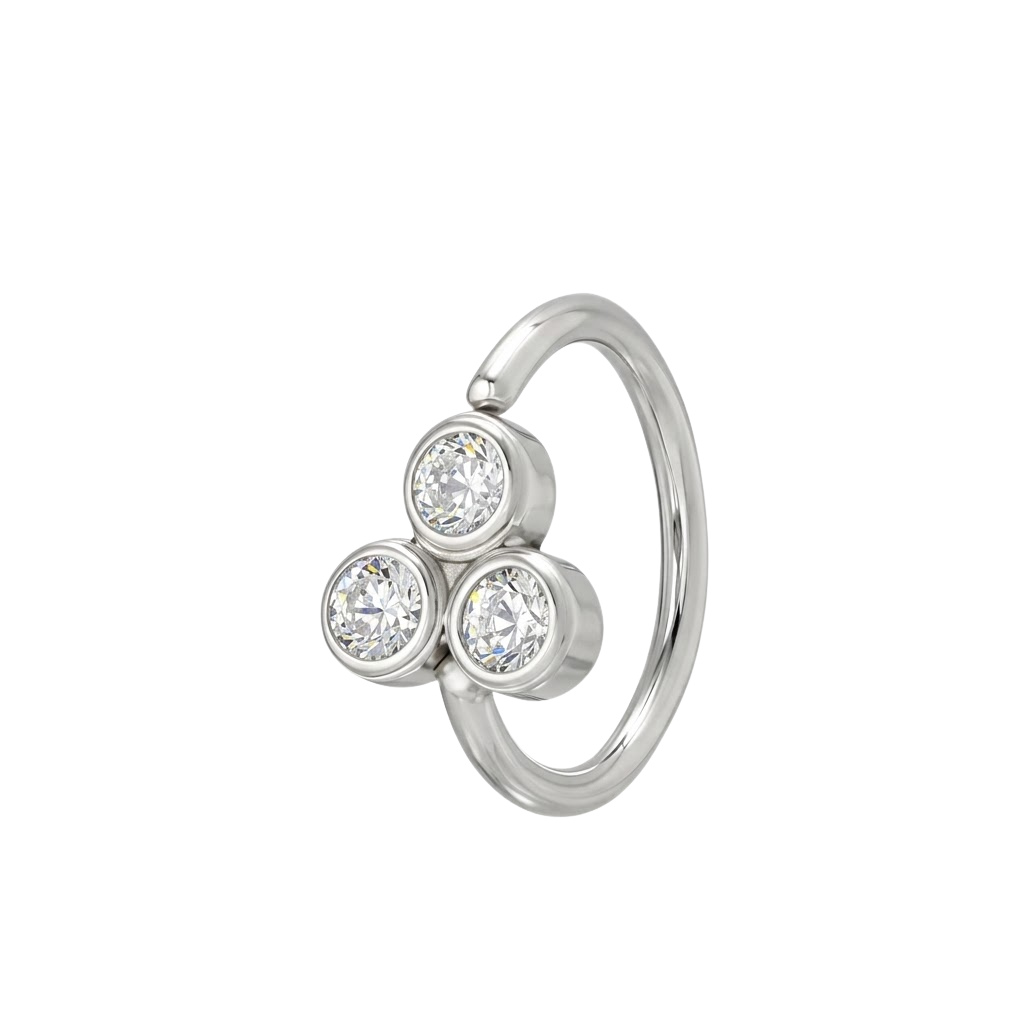 Tri Bezel - 14K Gold 3 Stone Fixed Bead Ring - piercing - zone.com