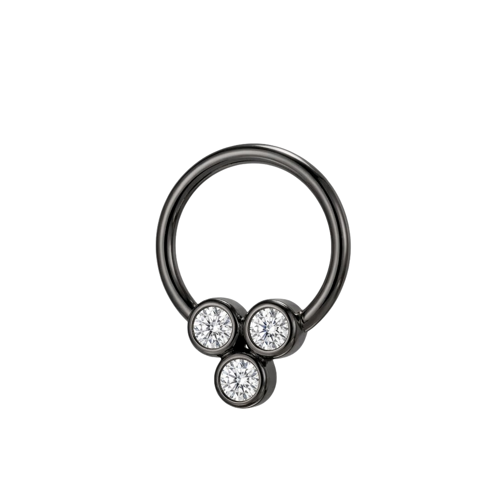 Tri Bezel - 14K Gold 3 Stone Fixed Bead Ring - piercing - zone.com