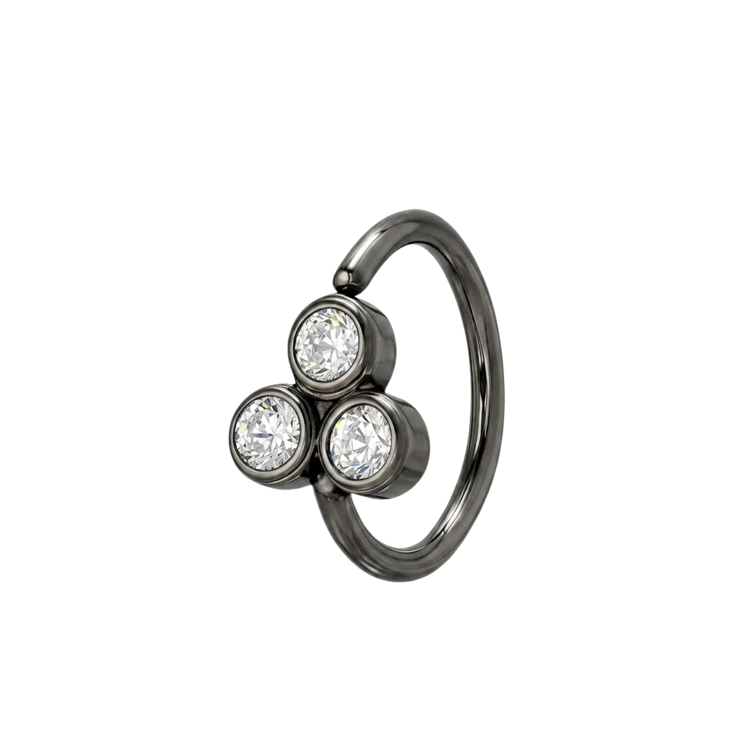 Tri Bezel - 14K Gold 3 Stone Fixed Bead Ring - piercing - zone.com