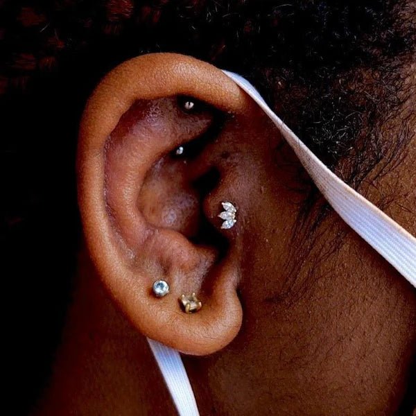 Triple Marquise CZ 14K Gold Threadless End – Front View