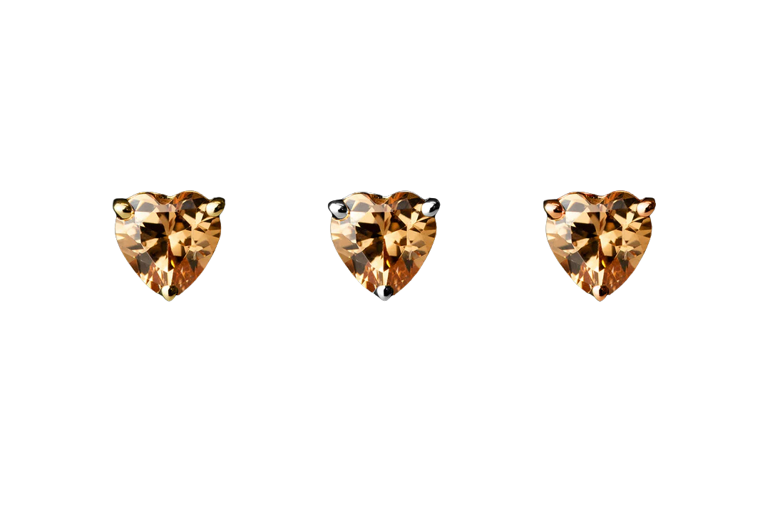 Dark Champagne Heart – CZ Prong Set – 14K Gold Threadless End
