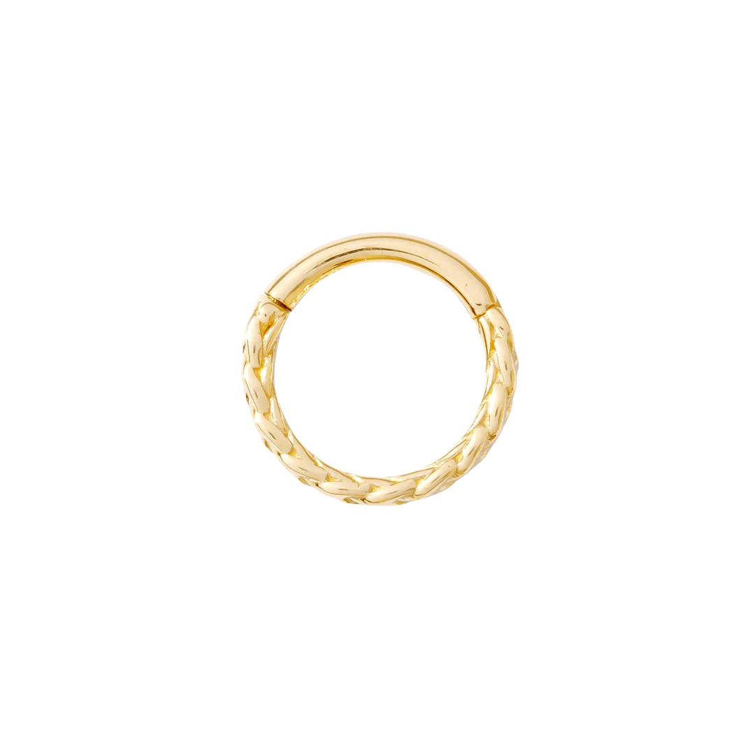 Verona Clicker ring in solid 14K yellow gold with braided design

