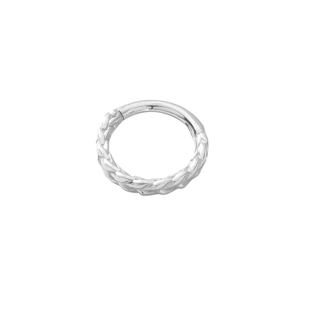 Verona ring styled in healed daith piercing for a minimalist look