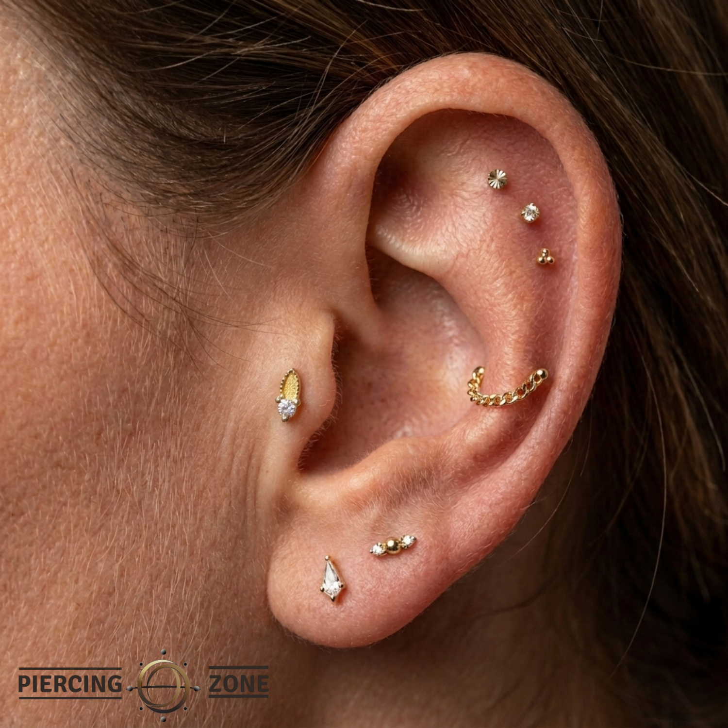 Xiphos - 18K Gold Gem Threadless/Threaded End