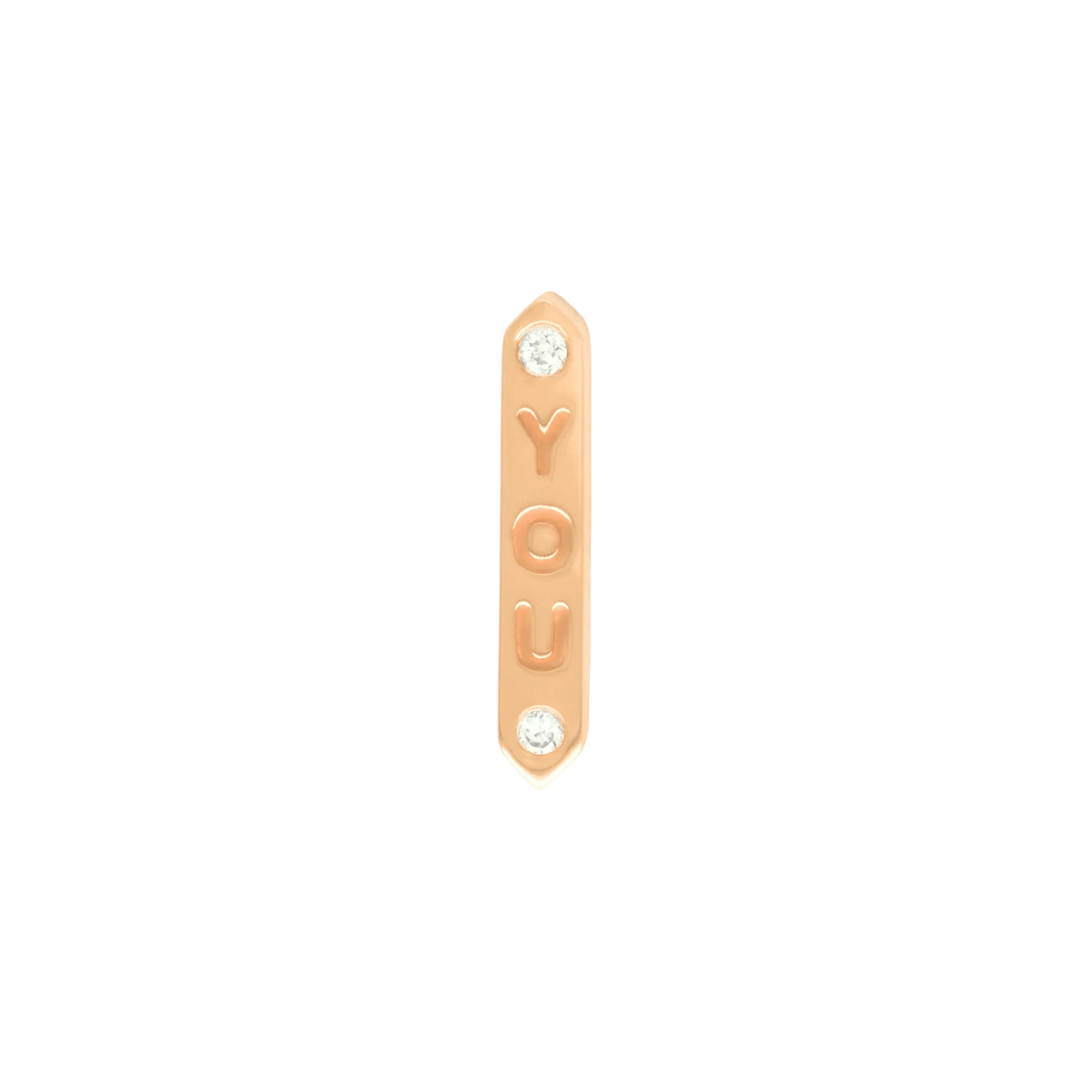 “YOU” 14K Gold Threadless End with Two Round Diamonds – Front View