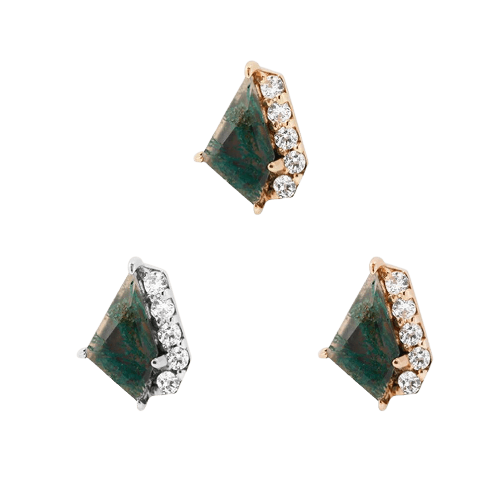 ELEVATE - MOSS AGATE + CZ - THREADLESS END piercing-zone.com