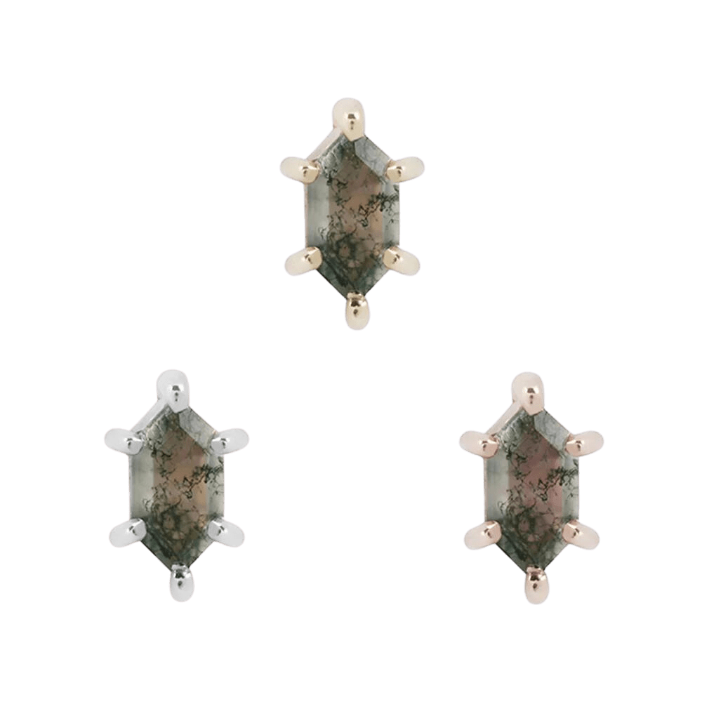 OH HELL YES! - HEX CUT MOSS AGATE - THREADLESS END piercing-zone.com