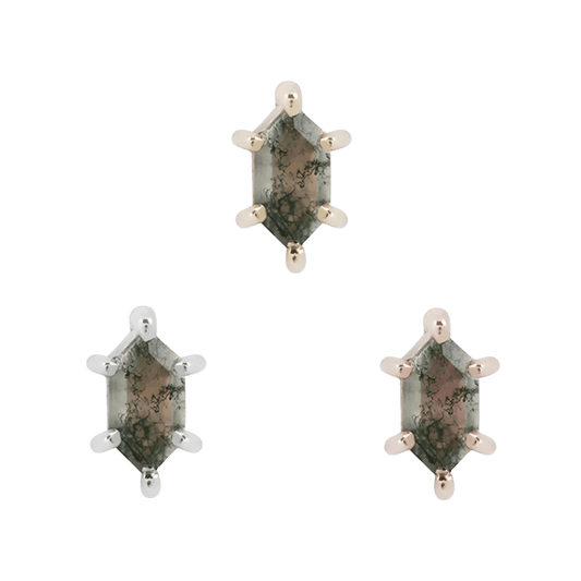 OH HELL YES! - HEX CUT MOSS AGATE - THREADLESS END piercing-zone.com