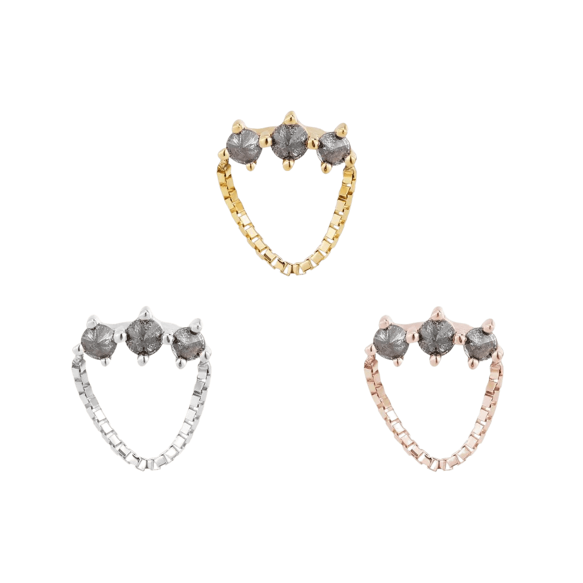 Halston – 14K Gold Reverse Set Grey Diamond Threadless End
