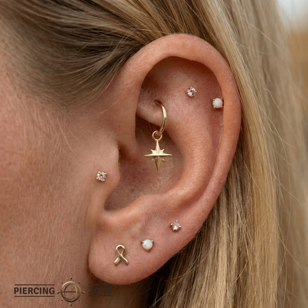 Accented Shining Star – 14K & 18K Gold Charm - piercing - zone.com