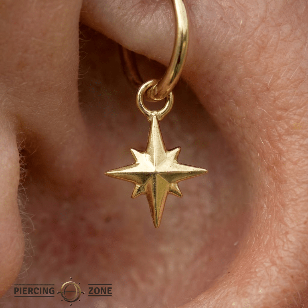 Accented Shining Star – 14K & 18K Gold Charm - piercing - zone.com