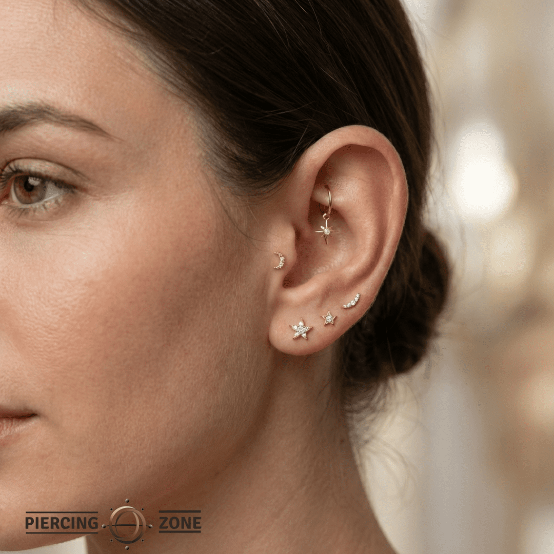 Accented Shining Star – 14K & 18K Gold Gemstone Charm - piercing - zone.com