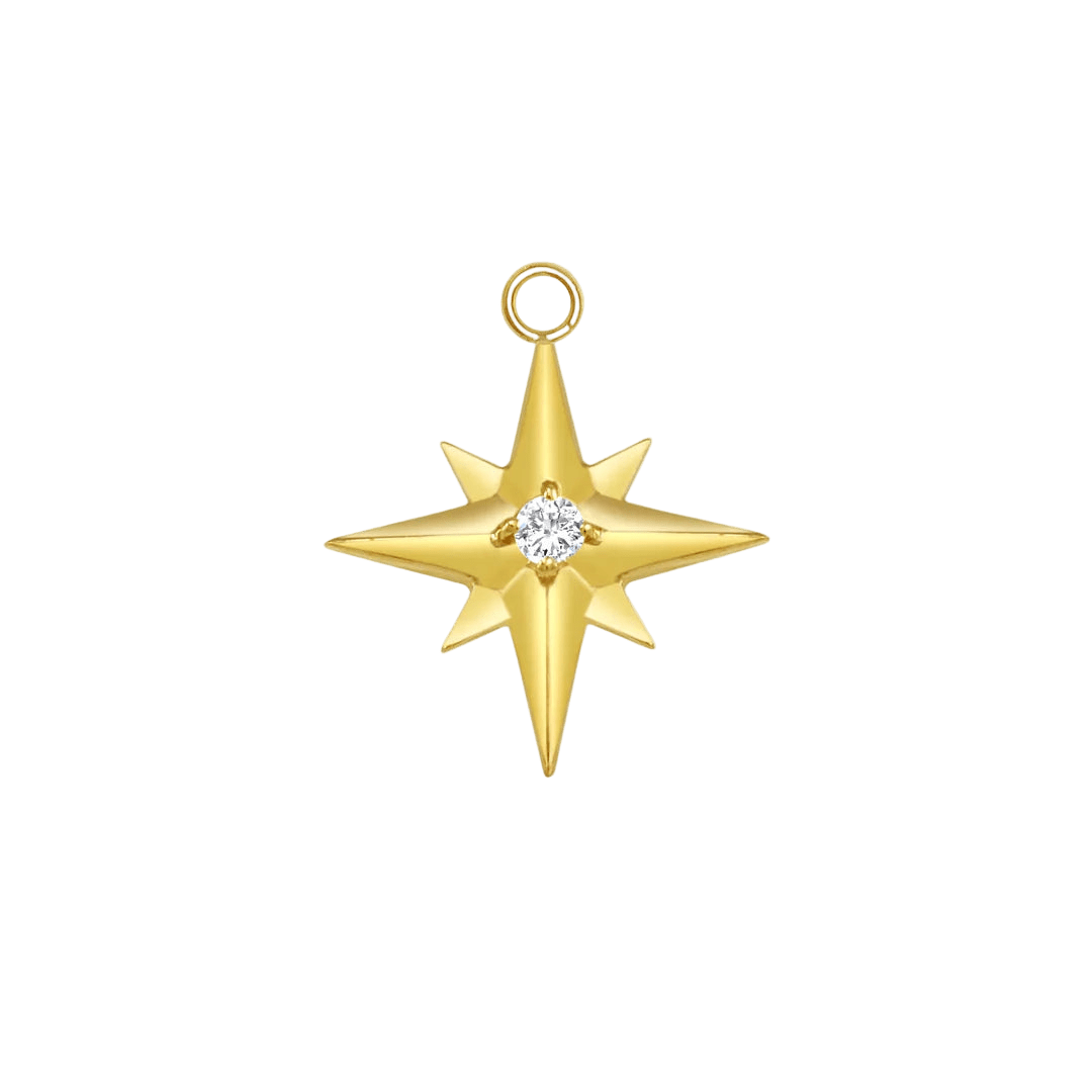 Accented Shining Star – 14K & 18K Gold Gemstone Charm - piercing - zone.com