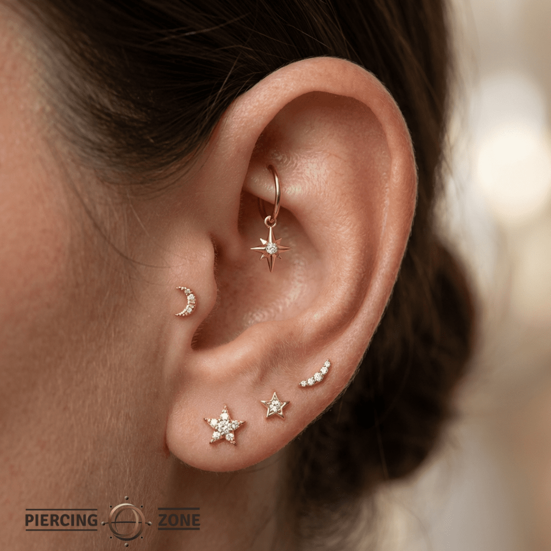 Accented Shining Star – 14K & 18K Gold Gemstone Charm - piercing - zone.com