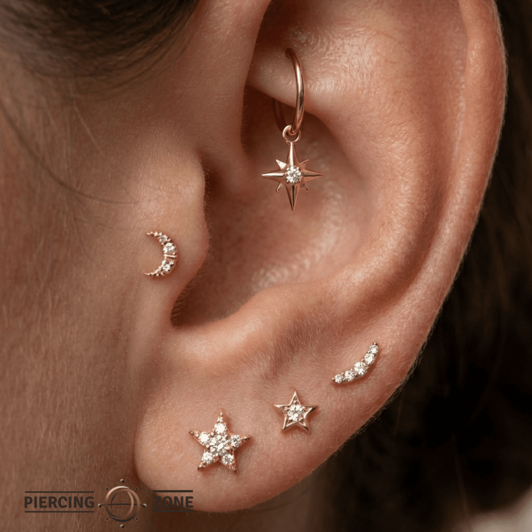 Accented Shining Star – 14K & 18K Gold Gemstone Charm - piercing - zone.com