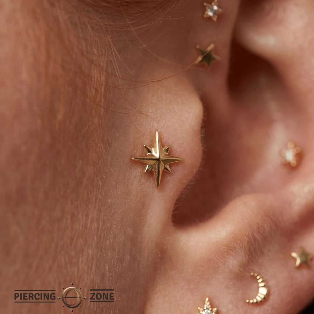 Accented Shining Star – 14K Gold Threadless/Threaded End - piercing - zone.com