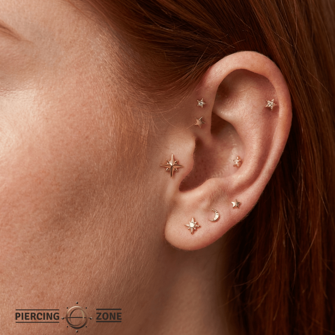 Accented Shining Star – 14K Gold Threadless/Threaded End - piercing - zone.com