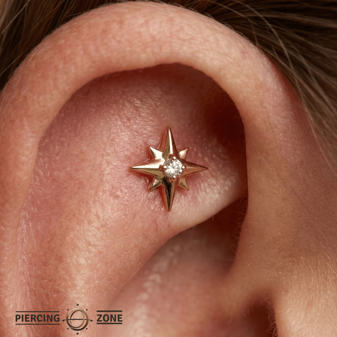 Accented Shining Star with Gem – 14K/18K Gold Radiant Threadless End - piercing - zone.com