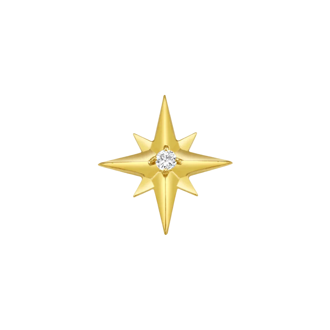 Accented Shining Star with Gem – 14K/18K Gold Radiant Threadless End - piercing - zone.com