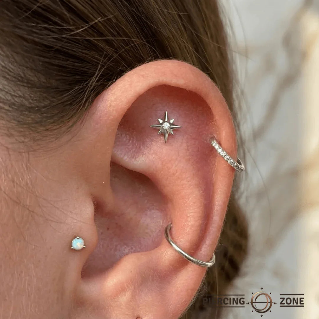 Accented Shining Star with Gem – 14K/18K Gold Radiant Threadless End - piercing - zone.com