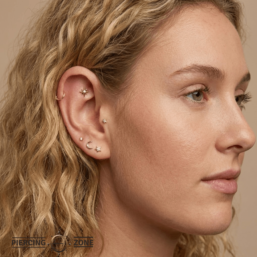 Accented Shining Star with Gem – 14K/18K Gold Radiant Threadless End - piercing - zone.com