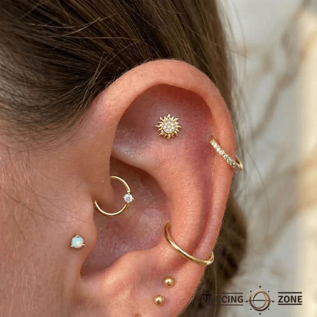 Accented Sun – 14K/18K Gold Radiant Multi - Stone Threadless End - piercing - zone.com