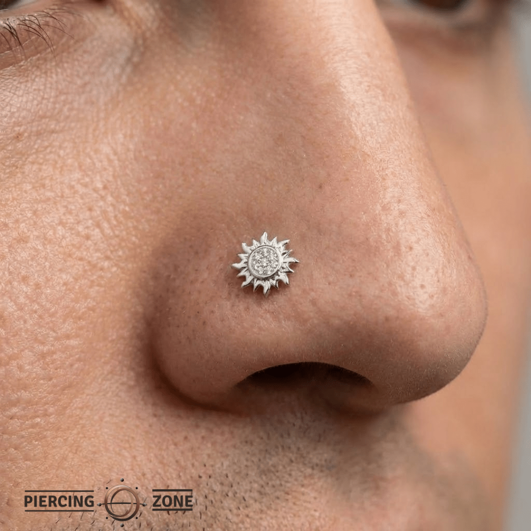 Accented Sun – 14K/18K Gold Radiant Multi - Stone Threadless End - piercing - zone.com