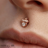 Acorn with Gem – 14K Gold Threadless/Threaded End - piercing - zone.com