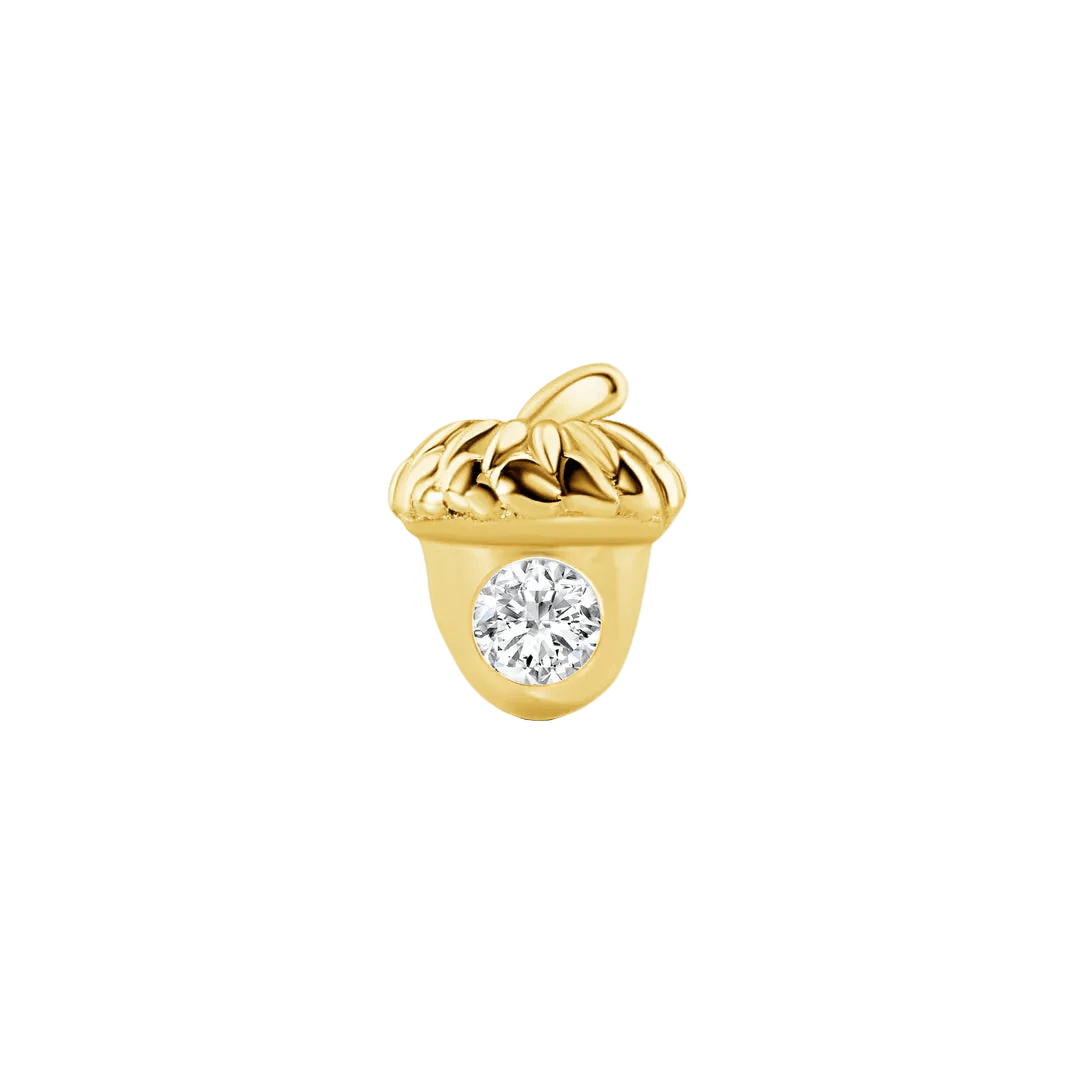 Acorn with Gem – 14K Gold Threadless/Threaded End - piercing - zone.com