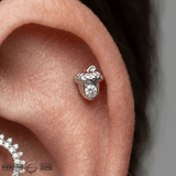 Acorn with Gem – 14K Gold Threadless/Threaded End - piercing - zone.com