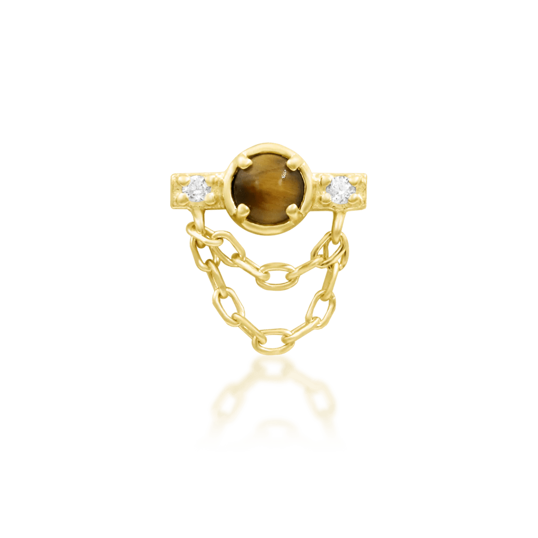 Ade – 14K Gold Tiger Eye & CZ Threadless End - piercing - zone.com