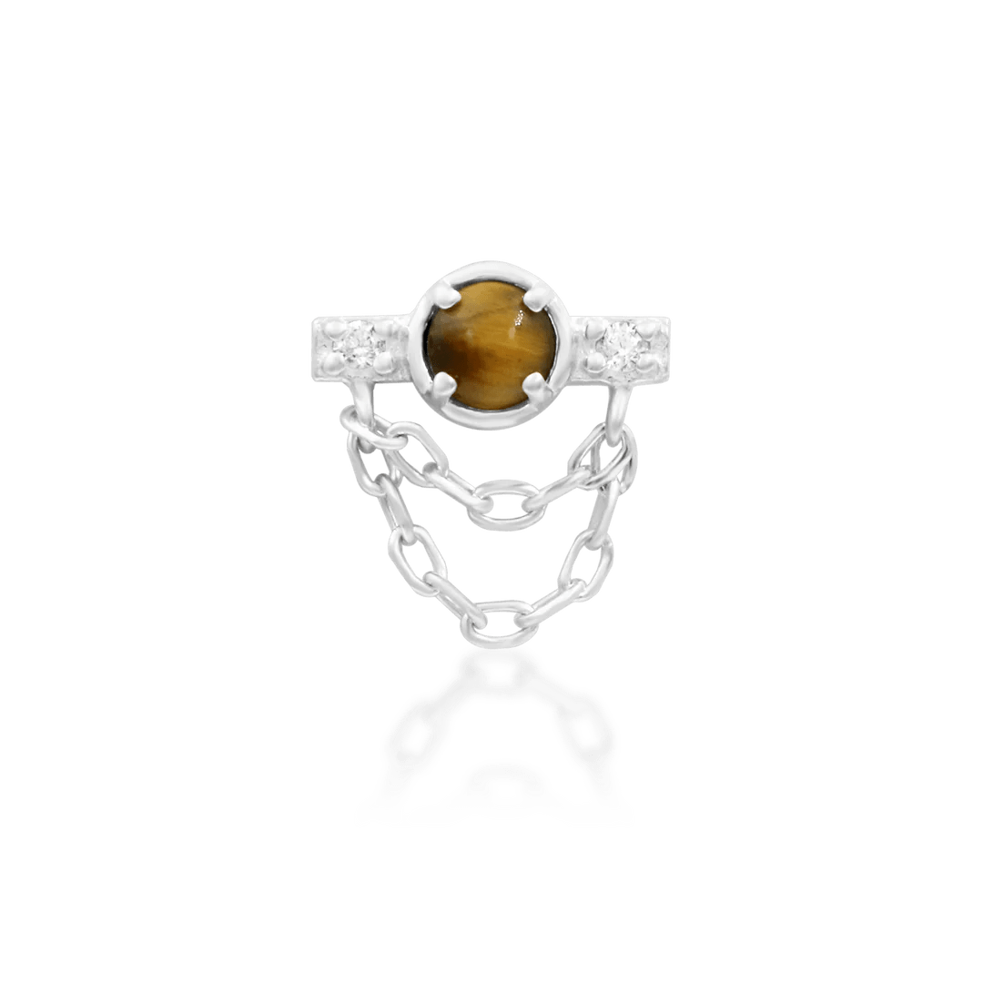Ade – 14K Gold Tiger Eye & CZ Threadless End - piercing - zone.com