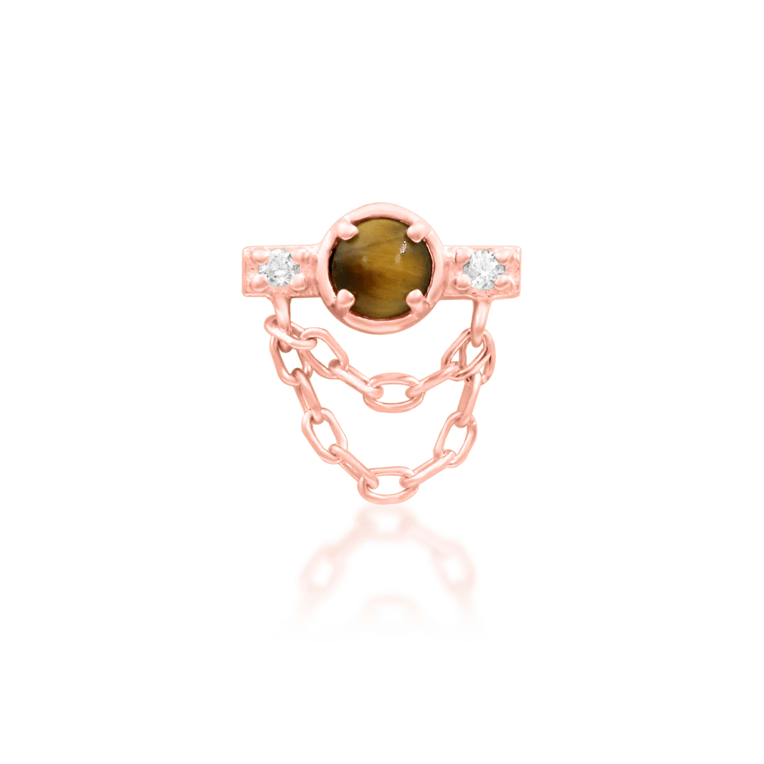 Ade – 14K Gold Tiger Eye & CZ Threadless End - piercing - zone.com