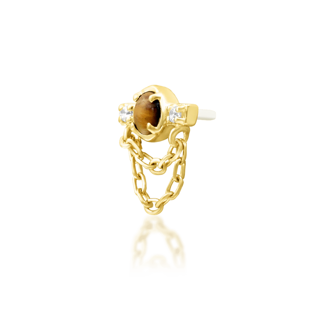 Ade – Tiger Eye & CZ Harmony – 14K Gold Threadless End - piercing - zone.com