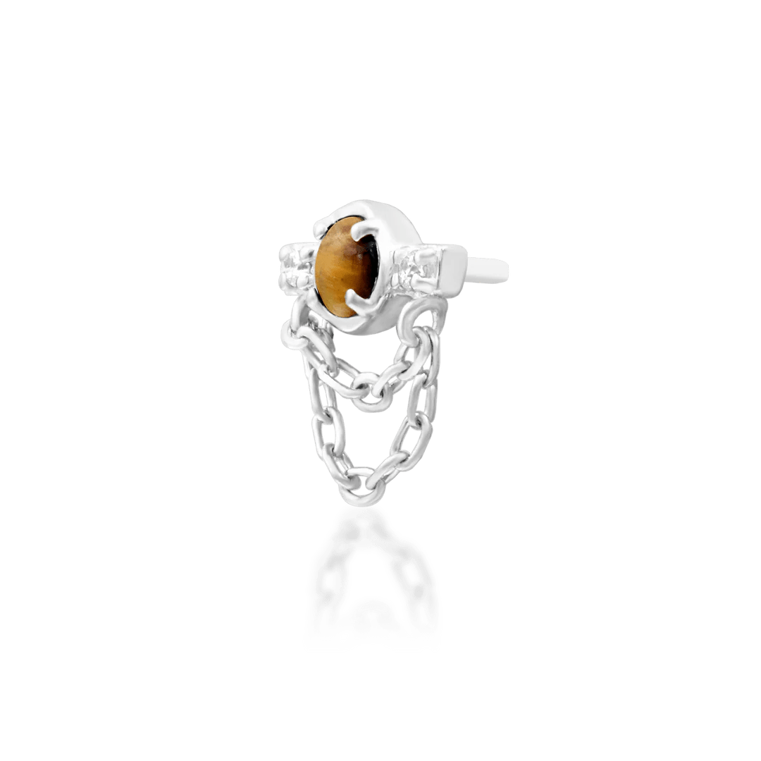 Ade – Tiger Eye & CZ Harmony – 14K Gold Threadless End - piercing - zone.com